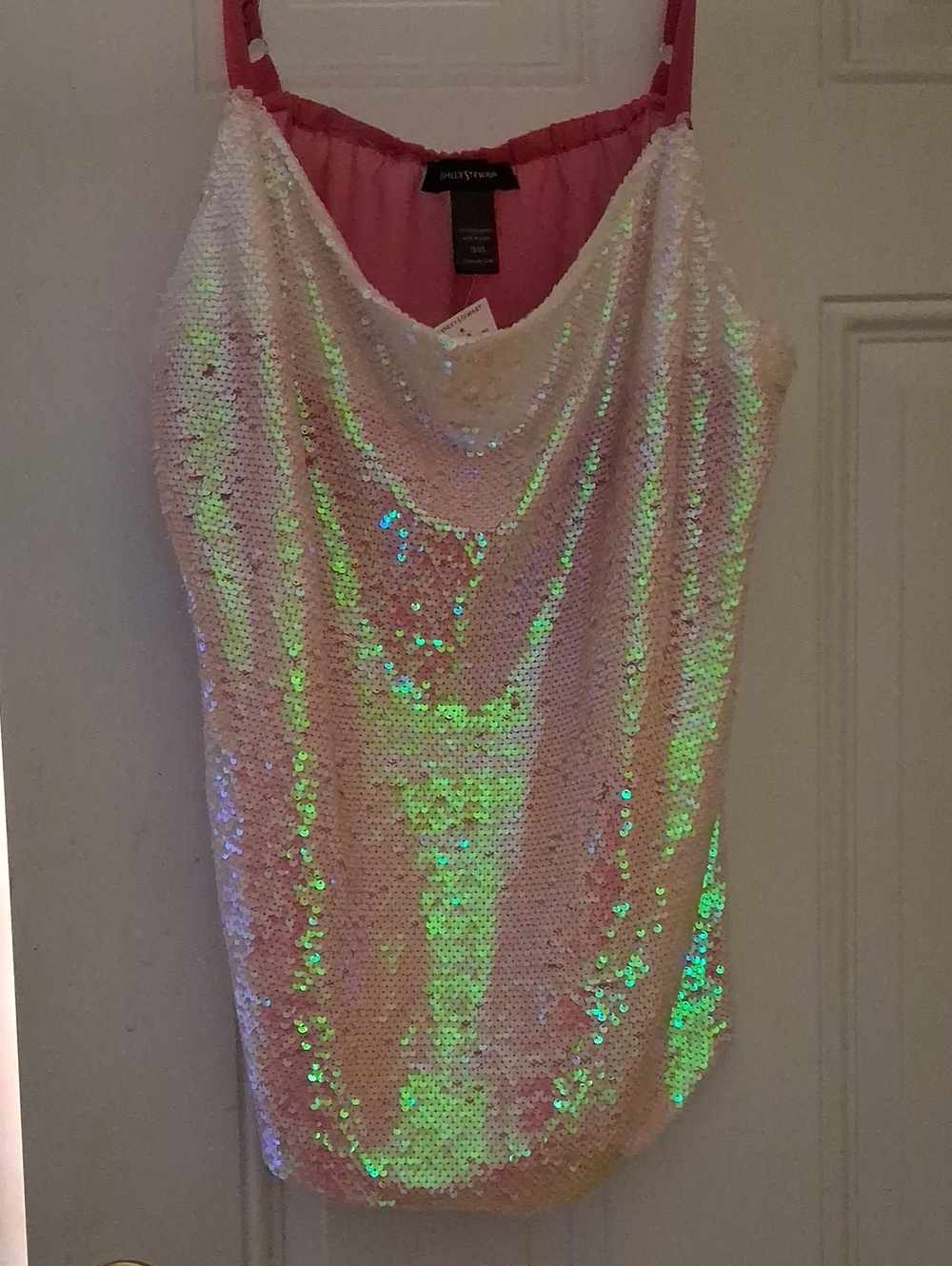 Ashley Stewart Iridescent Sequin Pink Cowl Neck Camisole